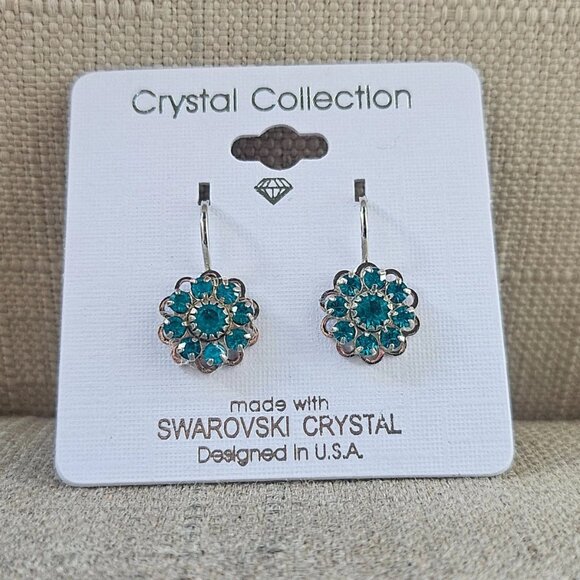 Crystal Collection Women Earrings Silver Turquoise Tone made With Swavoski Cryst - Picture 4 of 8